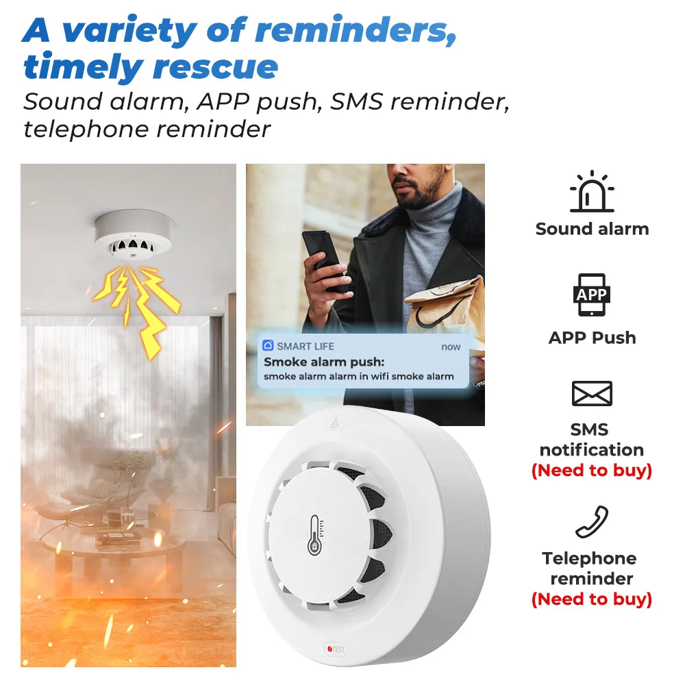 Tuya Wifi BT Two Connection Sm - đánh giá và giá Smoke Detector Interconnected